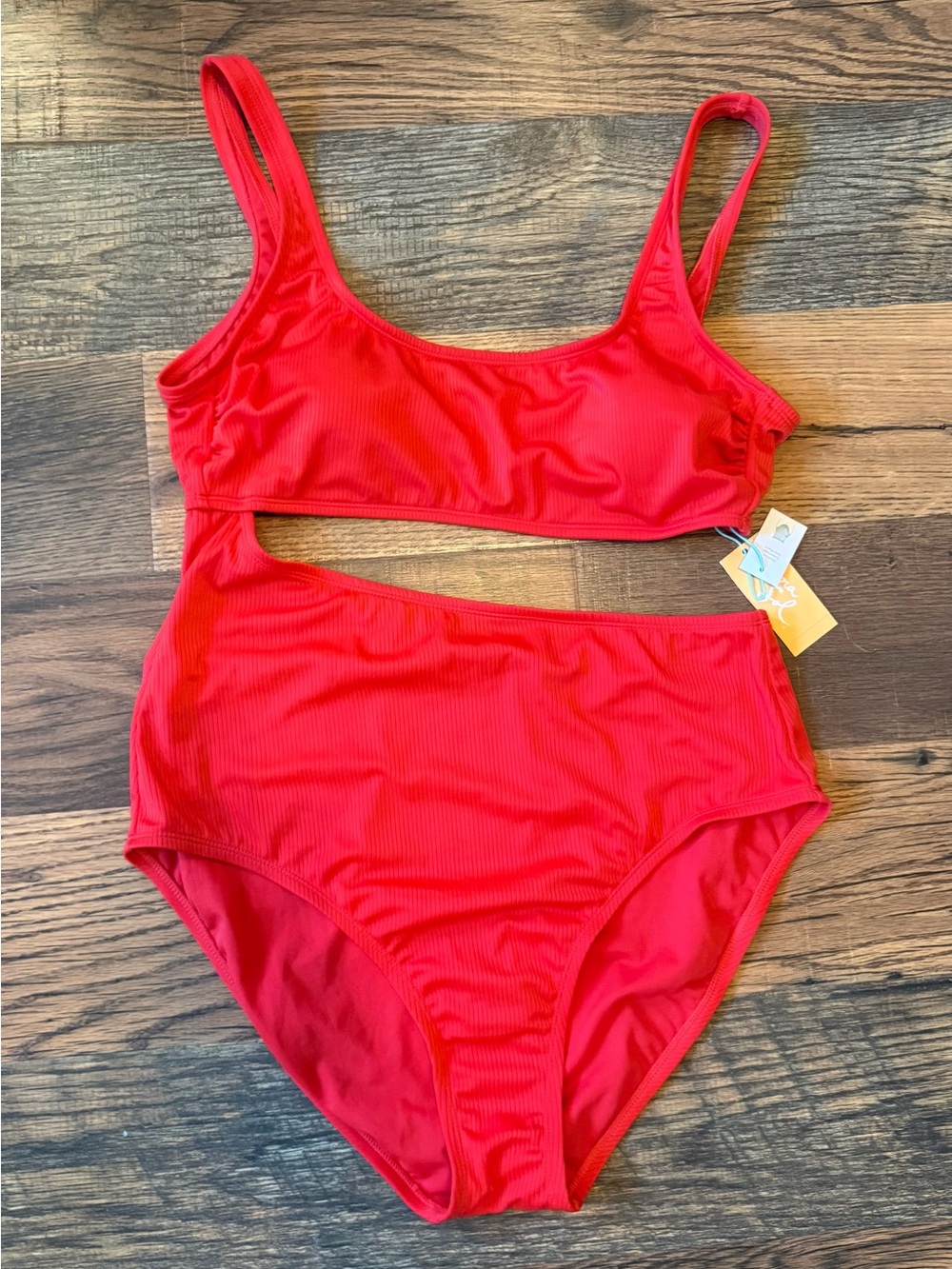 Kona Sol Red One-Shoulder Cutout One-Piece Swimsuit